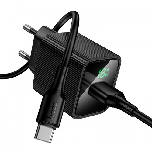 Адаптер мережевий HOCO C to C cable Excellent single port charger with digital display set CS81A |1USB, QC, 18W/3A| black