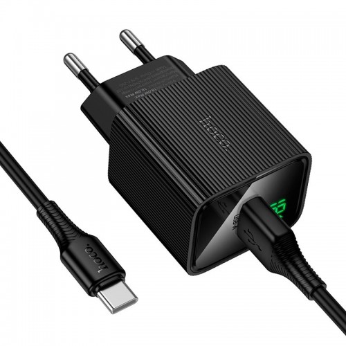 Адаптер мережевий HOCO C to C cable Excellent single port charger with digital display set CS81A |1USB, QC, 18W/3A| black