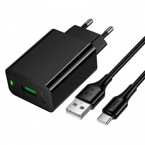 Адаптер мережний HOCO Type-C cable Leader single port charger set CS92A |1USB, 18W/3A, QC| black