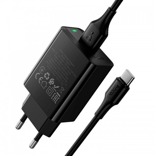 Адаптер мережний HOCO Type-C cable Leader single port charger set CS92A |1USB, 18W/3A, QC| black