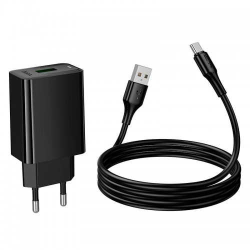 Адаптер мережний HOCO Type-C cable Leader single port charger set CS92A |1USB, 18W/3A, QC| black