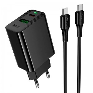 Адаптер мережевий HOCO C to C cable Leader charger set CS94A |1USB/1Type-C, PD/QC, 20W/3A| black