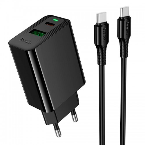 Адаптер мережевий HOCO C to C cable Leader charger set CS94A |1USB/1Type-C, PD/QC, 20W/3A| black