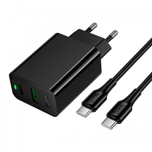 Адаптер мережевий HOCO C to C cable Leader charger set CS94A |1USB/1Type-C, PD/QC, 20W/3A| black