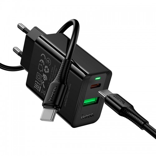 Адаптер мережевий HOCO C to C cable Leader charger set CS94A |1USB/1Type-C, PD/QC, 20W/3A| black