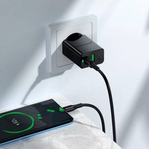 Адаптер мережевий HOCO C to C cable Leader charger set CS94A |1USB/1Type-C, PD/QC, 20W/3A| black