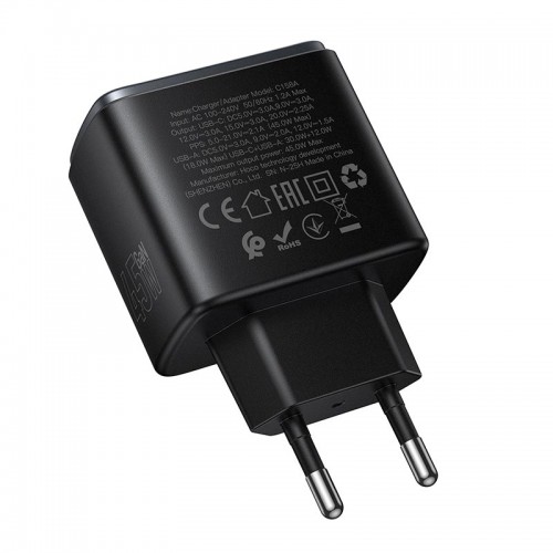 Адаптер сетевой HOCO Upgrade charger C158A |1USB/1Type-C, 45W/3A, PD/QC| black