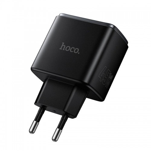 Адаптер сетевой HOCO Upgrade charger C158A |1USB/1Type-C, 45W/3A, PD/QC| black
