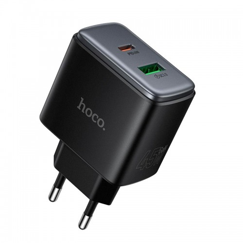 Адаптер мережний HOCO Upgrade charger C158A |1USB/1Type-C, 45W/3A, PD/QC| black