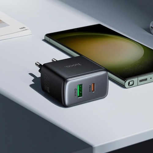 Адаптер мережний HOCO Upgrade charger C158A |1USB/1Type-C, 45W/3A, PD/QC| black