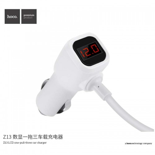 Адаптер автомобільний Hoco with LCD 3 in one Z13 |2USB, 2.1A| silver