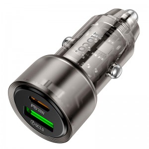 Адаптер автомобільний Hoco Spacious Car charger Z52 |1USB/1Type-C, 38W/3A, PD/QC| transparent-black
