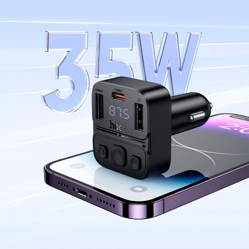 Автомобільний адаптер HOCO Delta car BT FM transmitter E87 |2USB/1Type-C, 35W/3A, PD/QC| black