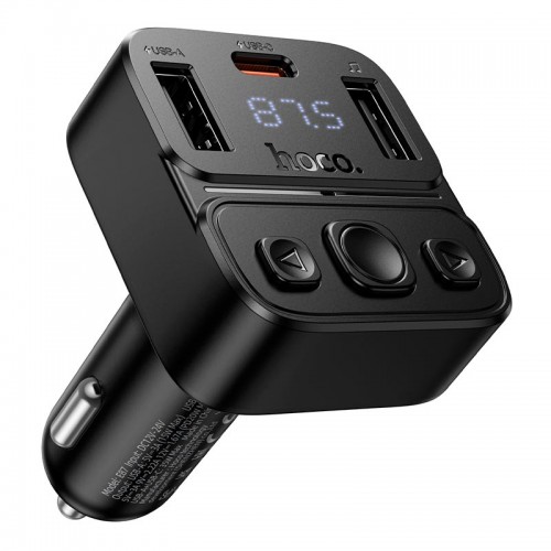 Автомобільний адаптер HOCO Delta car BT FM transmitter E87 |2USB/1Type-C, 35W/3A, PD/QC| black