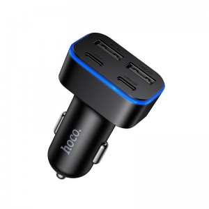 Адаптер автомобільний HOCO Barry f6-port car charger Z63 |2USB/2Type-C, 15W/3A| black