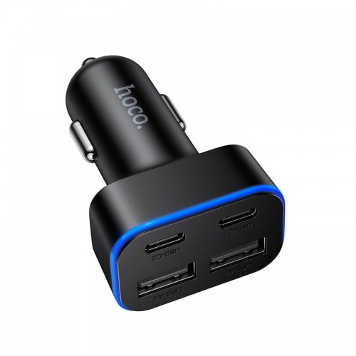 Адаптер автомобільний HOCO Barry f6-port car charger Z63 |2USB/2Type-C, 15W/3A| black