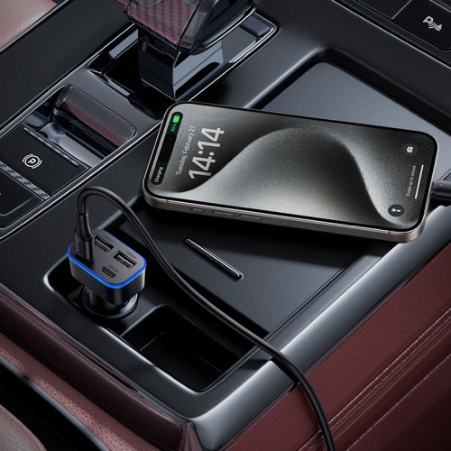 Адаптер автомобільний HOCO Barry f6-port car charger Z63 |2USB/2Type-C, 15W/3A| black