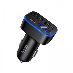 Адаптер автомобільний HOCO Barry digital display car charger Z63A |2USB/1Type-C, 42W/3A, PD/QC| black