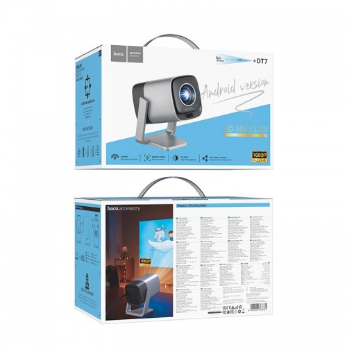 Проектор HOCO Smart electric focus projector DT7 (1080P Android version) |2.4G/5G, 1/32GB, AUX/USB/HDMI| metal-grey