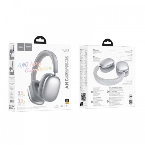 Навушники HOCO Triunfo ANC BT headphones W63 (App) |BT5.4/AUX, 38/55h| silver