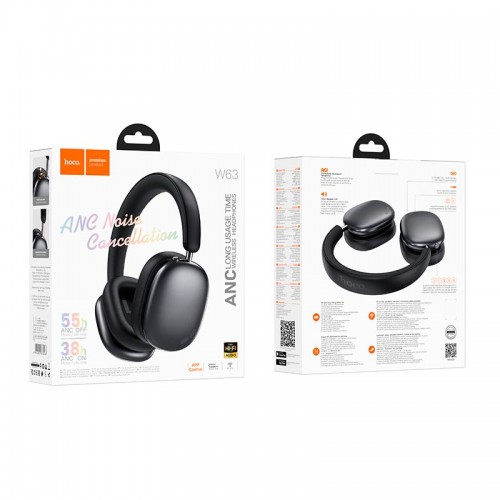 Навушники HOCO Triunfo ANC BT headphones W63 (App) |BT5.4/AUX, 38/55h| silver
