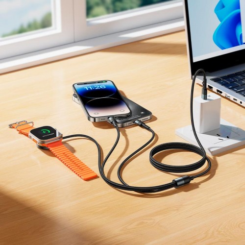 Зарядка Qi HOCO iWatch+Type-C/Lightning 3-in-1 charging cable CW64 black