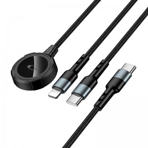 Зарядка Qi HOCO iWatch+Type-C/Lightning 3-in-1 charging cable CW64 black