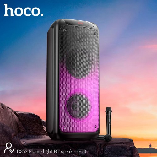 Акустика-караоке HOCO Flame light BT speaker DS53 |BT5.0, TWS, TF/USB/AUX, 40Wx2 (120W Max), 3H, 2mic, remorte| black