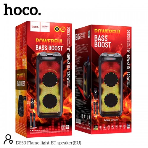 Акустика-караоке HOCO Flame light BT speaker DS53 |BT5.0, TWS, TF/USB/AUX, 40Wx2 (120W Max), 3H, 2mic, remorte| black