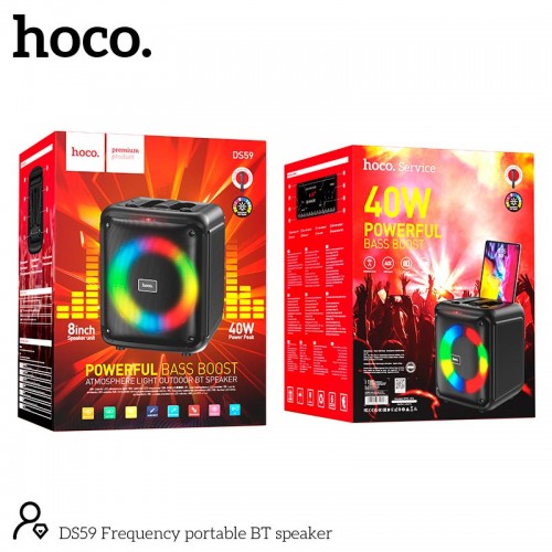 Акустика-караоке HOCO Frequency portable BT speaker DS59 |BT5.0, TF/USB/AUX, 40W, 4H, 1mic| black