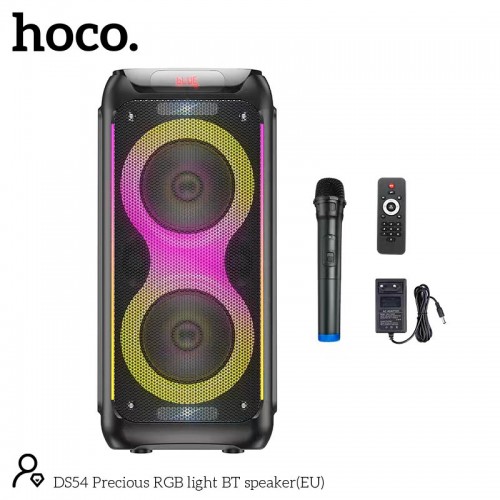 Акустика-караоке HOCO Precious RGB Light BT speaker DS54 |BT5.0, TWS, TF/USB/AUX, 25Wx2, 3H, 1mic, remorte| black