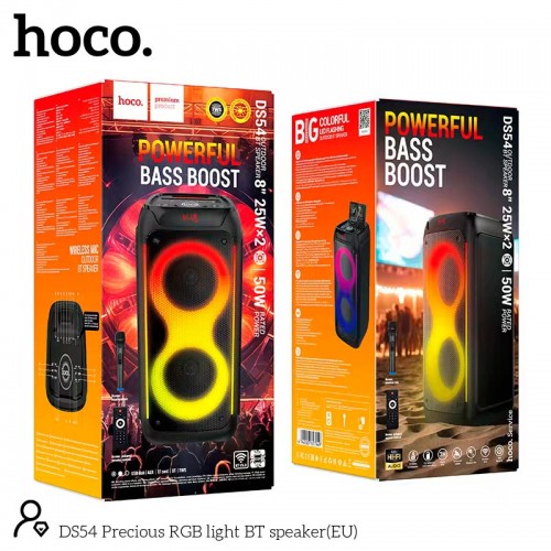 Акустика-караоке HOCO Precious RGB Light BT speaker DS54 |BT5.0, TWS, TF/USB/AUX, 25Wx2, 3H, 1mic, remorte| black