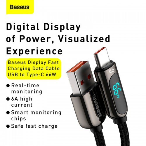 Кабель Baseus Type-C Display Fast Charging Data Cable |1m, 66W/5A| black