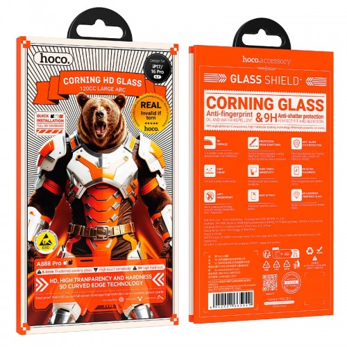 Защитное стекло для iPhone 17/16 Pro HOCO Bear Shield series Corning full screen HD tempered glass (A888 Pro)