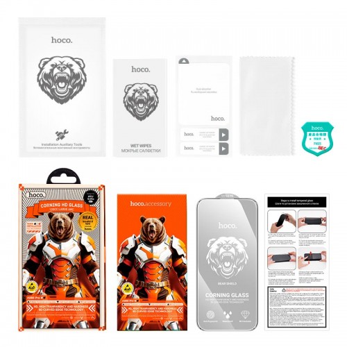 Захисне скло для iPhone 17/16 Pro HOCO Bear Shield series Corning full screen HD tempered glass (A888 Pro) black