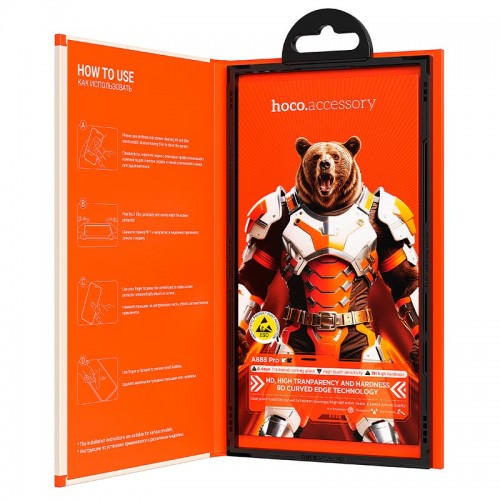 Захисне скло для iPhone 17/16 Pro HOCO Bear Shield series Corning full screen HD tempered glass (A888 Pro) black