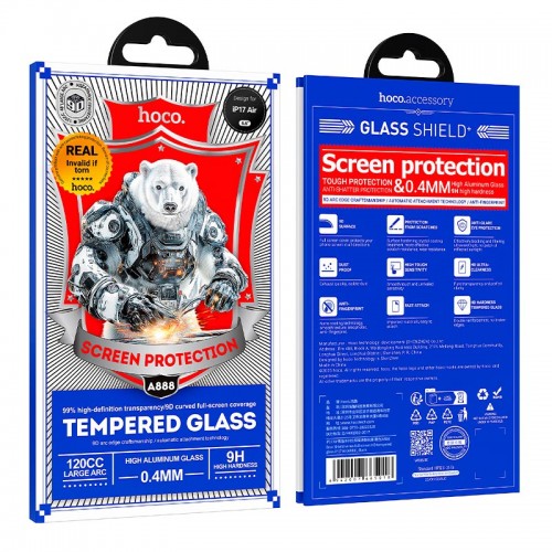 Защитное стекло для iPhone 17 Air HOCO Bear Shield series full screen HD tempered glass (A888)