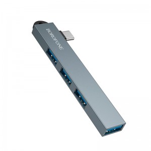 Перехідник BOROFONE 4-in-1 converter (Type-C to USB2.0*3+USB3.0) FH1A |5Gbps| metal-grey