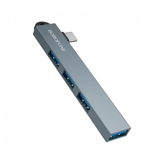 Перехідник BOROFONE 4-in-1 converter (Type-C to USB2.0*3+USB3.0) FH1A |5Gbps| metal-grey