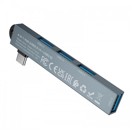 Перехідник BOROFONE 4-in-1 converter (Type-C to USB2.0*3+USB3.0) FH1A |5Gbps| metal-grey