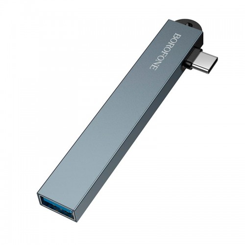 Перехідник BOROFONE 4-in-1 converter (Type-C to USB2.0*3+USB3.0) FH1A |5Gbps| metal-grey