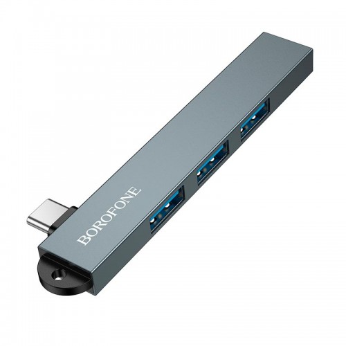 Перехідник BOROFONE 4-in-1 converter (Type-C to USB2.0*3+USB3.0) FH1A |5Gbps| metal-grey