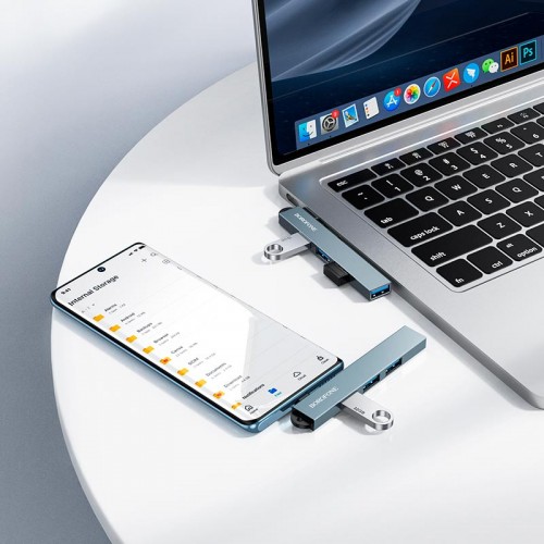 Перехідник BOROFONE 4-in-1 converter (Type-C to USB2.0*3+USB3.0) FH1A |5Gbps| metal-grey
