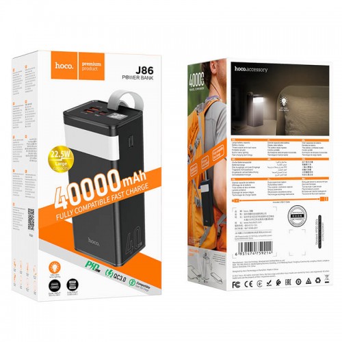 УМБ HOCO Powermaster fully compatible 40000mAh J86 |2USB/1Type-C, PD/QC, 5A/22.5W| black