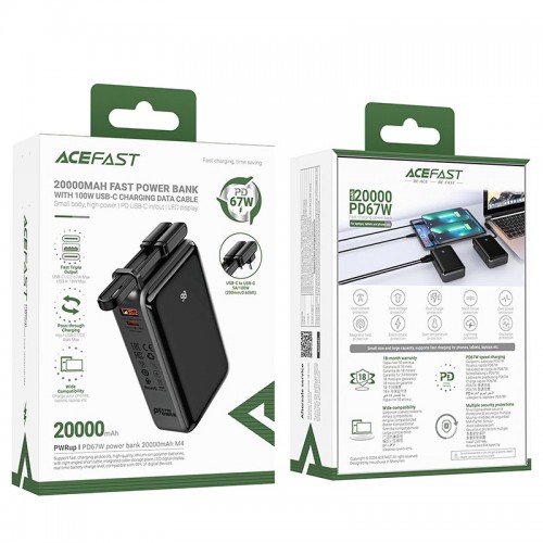УМБ ACEFAST PD power bank M4 20000mAh |1USB/2Type-C, 67W/3A, PD/QC| black