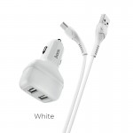 Автомобильный адаптер Hoco Type-C Cable Leader Z36 |2USB, 2.4A| белый
