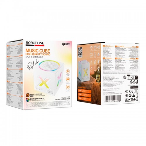 Акустика Borofone Rubik cube sports BT speaker royal BR101 |BT5.4, AUX/TF, TWS, 5W, 5H| white