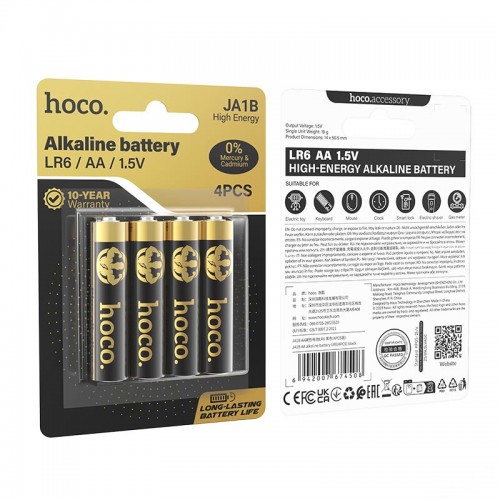 Alkaline battery HOCO JA1B |AA, LR6, 1.5V| (4PCS) black