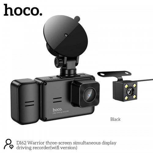 Відеореєстратор HOCO DI62 Warrior three-screen simultaneous display driving recorder (wifi version) |720p front/480p rear/480p inner| black