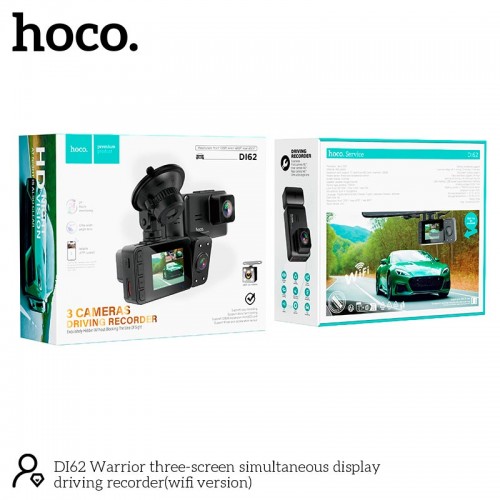 Відеореєстратор HOCO DI62 Warrior three-screen simultaneous display driving recorder (wifi version) |720p front/480p rear/480p inner| black